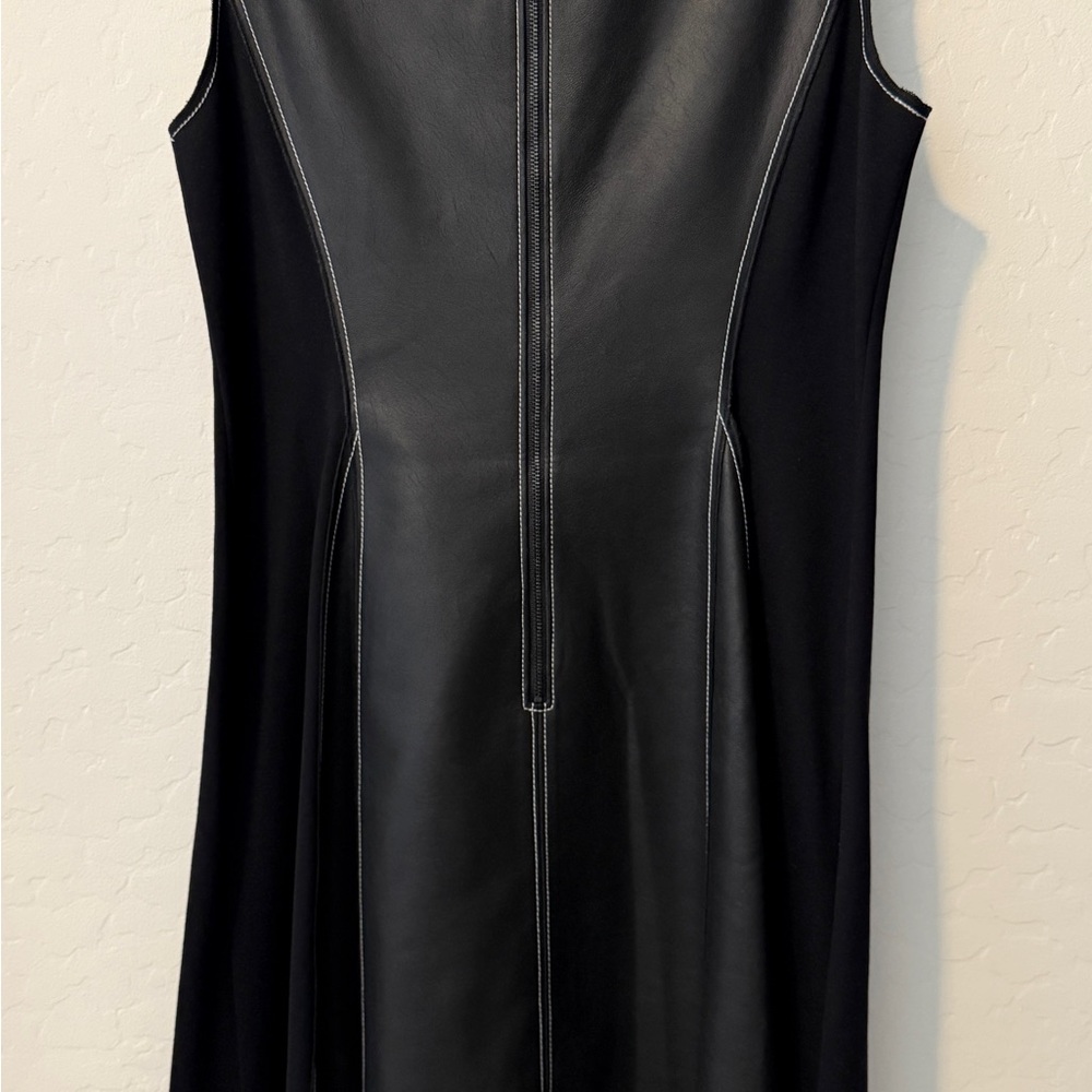 BCBGMaxAzria Faux Leather Lace Up Fit and Flare Midi Dress - Picture 4 of 4